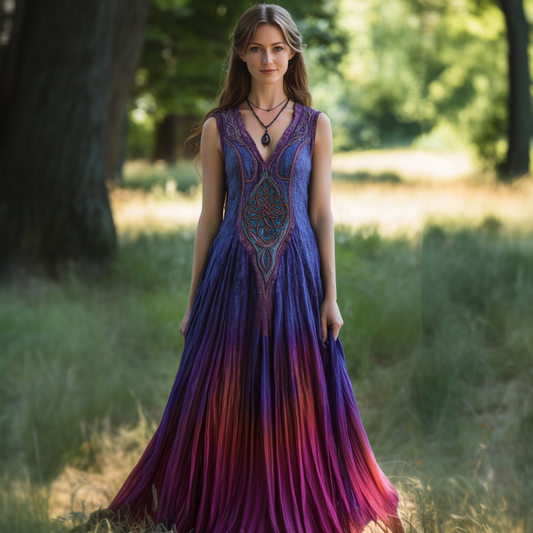 Vintage Viking Tribal Celtic Knot Life Of Tree Patchwork Art Linen Tank Dress artswardrobe