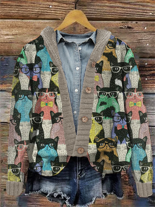 Colorful Cute Cats Embroidered Hooded Cardigan elevenforest
