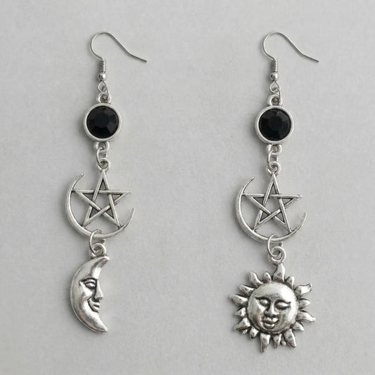 Mismatched Sun Moon Star Earrings