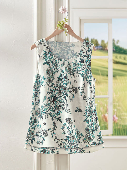 Women's Casual Floral Print Cotton Vest artswardrobe