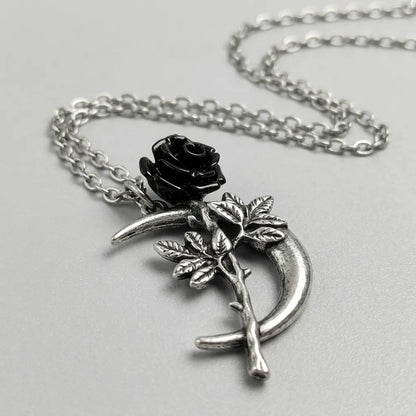 Midnight Crescent Dark Bloom Pendant Necklace
