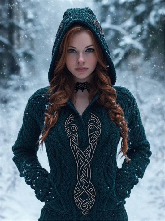 Vintage Norse Celtic Cozy Chunky Hooded Sweater elevenforest