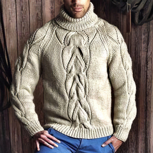 Men's Retro Cable Knit Jacquard Turtleneck Sweater artswardrobe