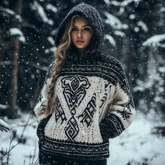Women's Viking Totem Celtic Knot Hooded Pocket Sweater elevenforest