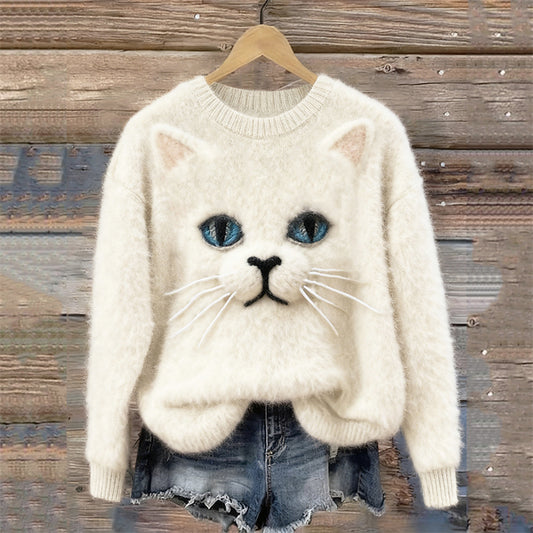 Comstylish Lovely Cat Face Inspired Cozy Knit Sweater