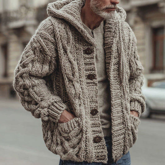 Men's Vintage Fairman Island Jacquard Thick Warm Zip Hooded Sweater Cardigan elevenforest