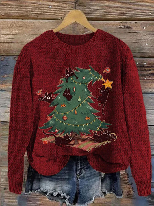 Women's Christmas Cute Pet Cat Printed Hoodie elevenforest