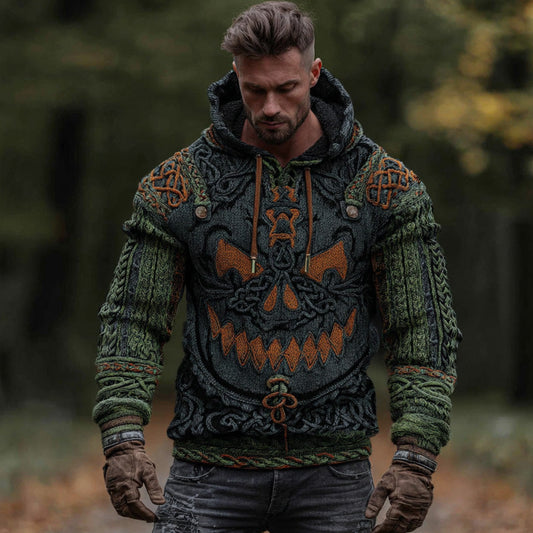 Men's Vintage Viking Halloween Ghost Face Embroidered Hoodie artswardrobe