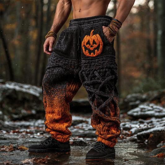 Halloween Pumpkin Lights Men's Knit Pants elevenforest