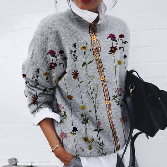 Fashion Brushed Floral Print Long Sleeve Cardigan elevenforest