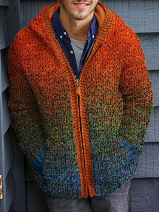 Men's Gradiant Art Crochet Cozy Hooded Cardigan elevenforest