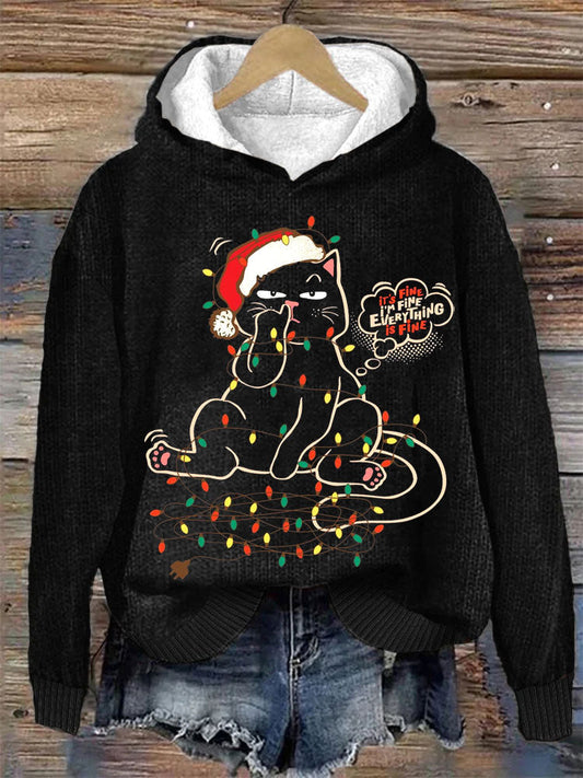 Women's Christmas Cute Pet Cat Printed Hoodie elevenforest