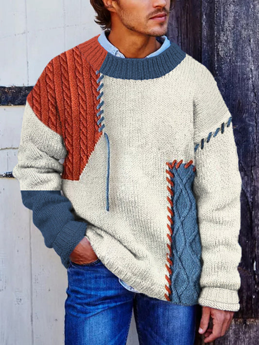 Vegan Mock Minimalist Pullover Patchwork Warmth Knitted Jacquard Unisex Sweater artswardrobe
