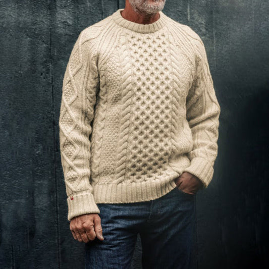 Men's Organic Thick Needle Jacquard Aran Sweater artswardrobe