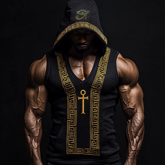 Men's Ankh Ancient Egyptian Embroidered Hooded Vest artswardrobe