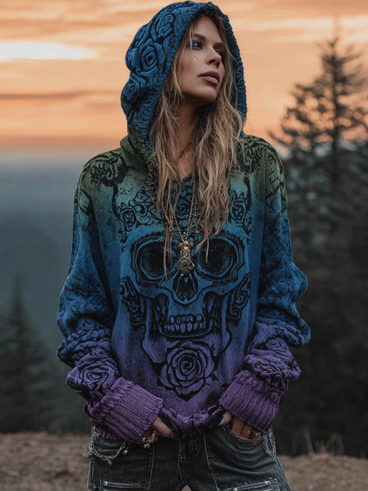 Halloween Gothic Dark Retro Style Women's Gradient Hooded Knit Sweater elevenforest