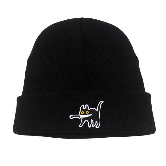 Comstylish Cartoon Pattern Cat Embroidery Warm Knitted Hat