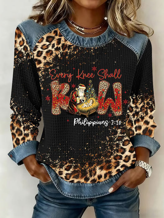 Comstylish Women's Every Knee Shall Bow Print Crew Neck Sweatshirt