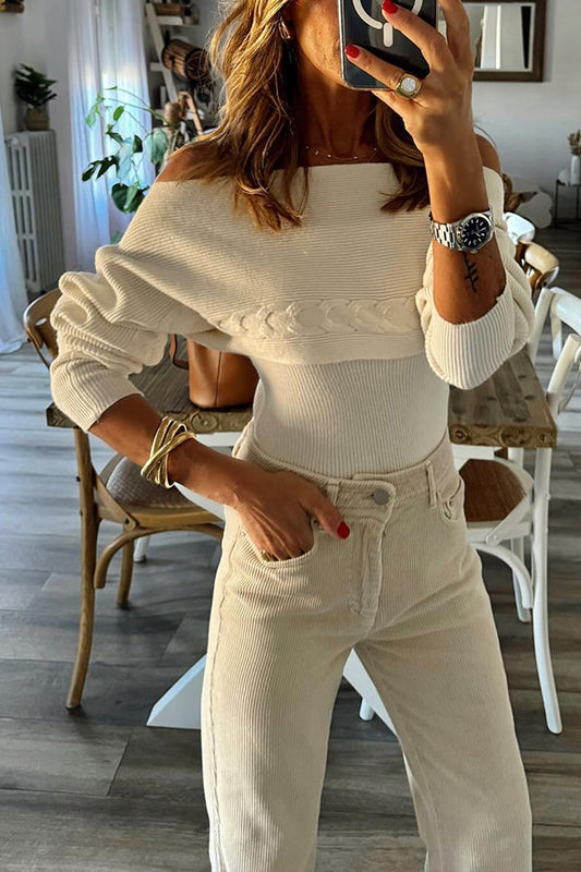 Mae® | Off-the-shoulder slim-fit sweater with a bateau collar