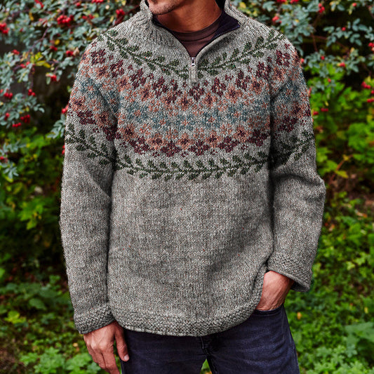 Vintage Fairman Island Knitted Jacquard Stand Collar Zipper Sweater elevenforest