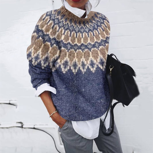 Vintage Geometric Contrast Sweater Pattern Print Sweater elevenforest