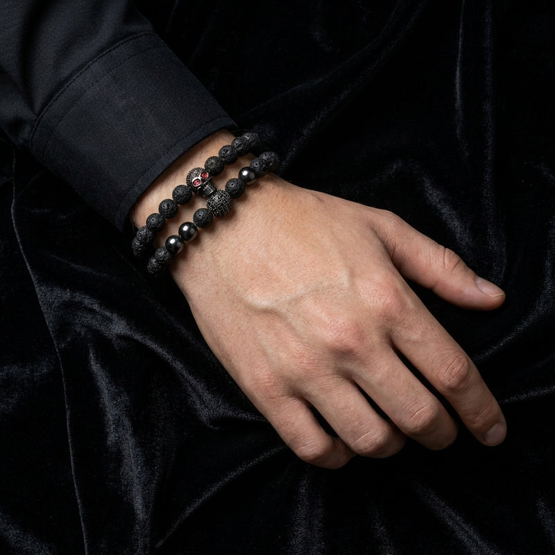 Skull Beaded Bracelet Set Red-Eyed Skull Bracelet Set