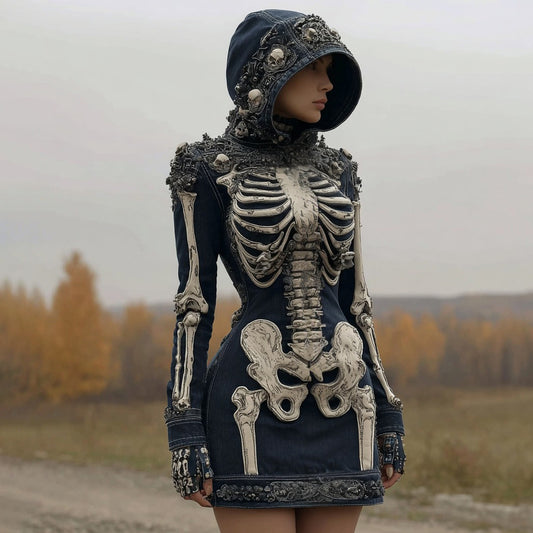 Comstylish Women's Halloween Skull Art Comfortable Denim Mini Skirt