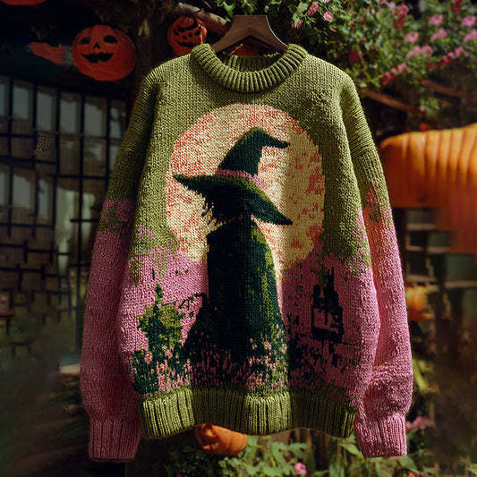 Halloween Witch Art Cozy Knit Sweater elevenforest