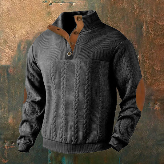 Men's Vintage Cable Knit Button Casual Sweatshirt elevenforest