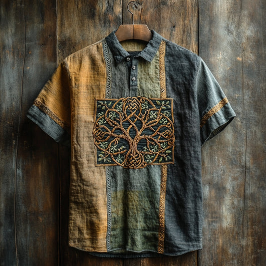 Men's Celtic Tree Of Life Patchwork Contrast Shirt artswardrobe