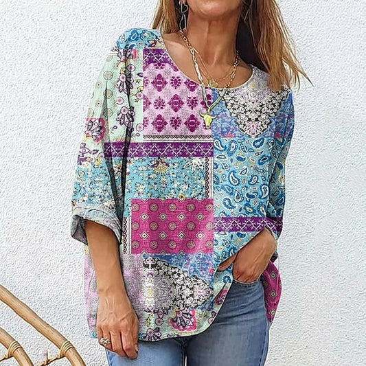 Women's Floral Art Print Cotton And Linen Casual Shirt artswardrobe
