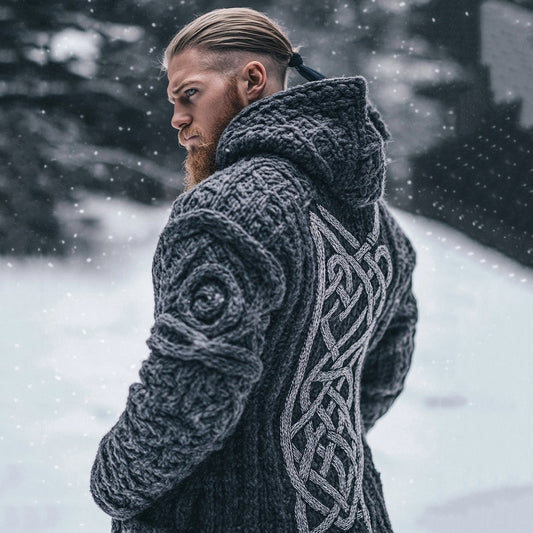 Men's Viking Tribal Celtic Inspired Knit Hooded Cardigan elevenforest