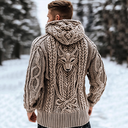 Men's Viking Tribal Wolf Celtic Chunky Knit Hooded Sweater elevenforest