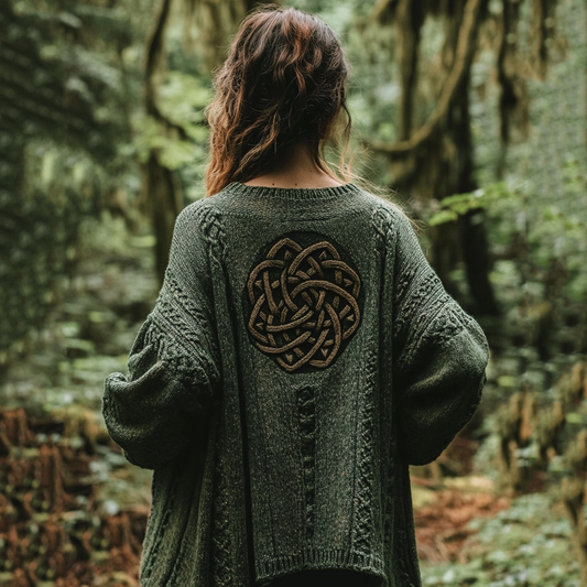Vintage Irish Celtic Knot Knitted Cozy Jacquard Cardigan artswardrobe