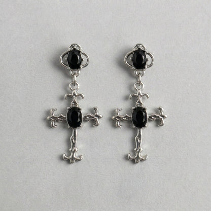 Dark Crystal Cross Dangle Earrings