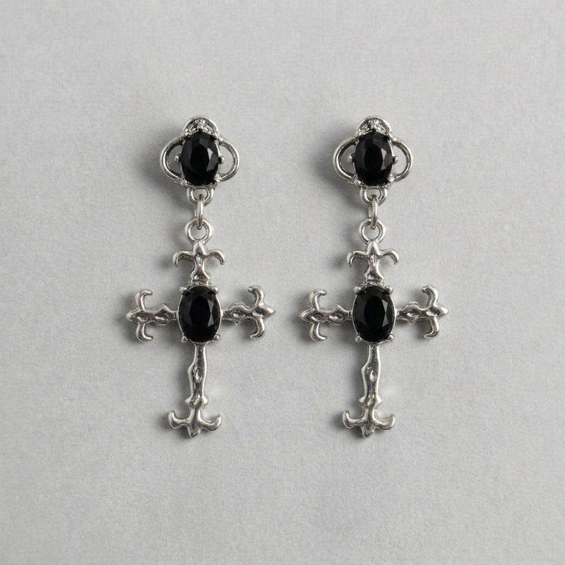 Dark Crystal Cross Dangle Earrings