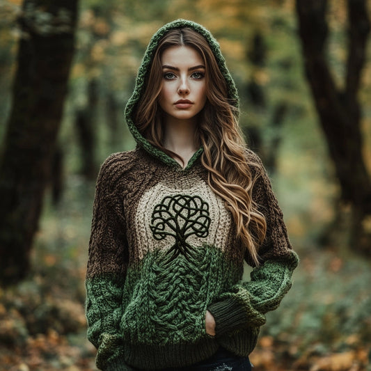 Women's Celtic Tree Of Life Ombre Pocket Hooded Sweater elevenforest