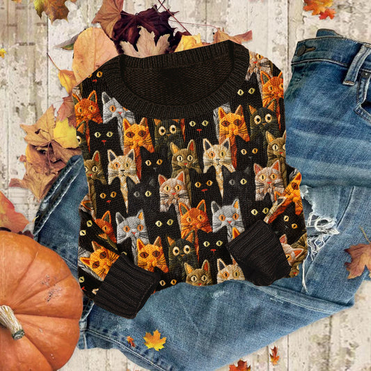Vintage Black Cats Fall Cozy Sweater artswardrobe