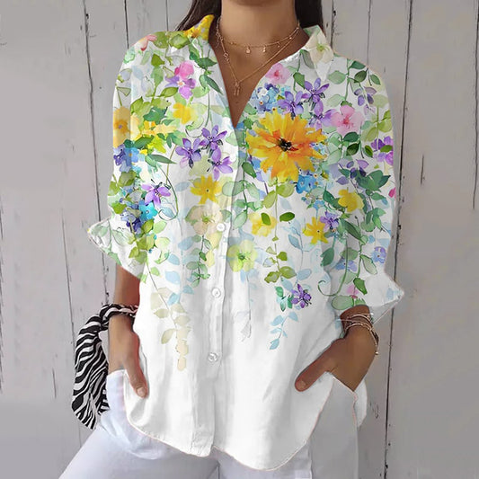 Vintage Floral Art Button Casual Shirt artswardrobe