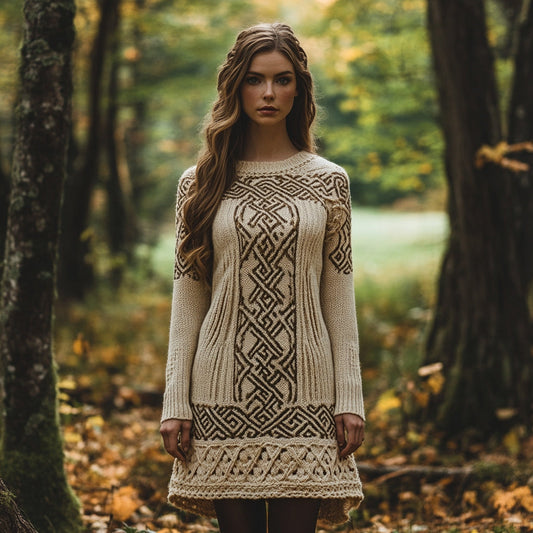 Women's Tribal Celtic Knot Contrast Sweater Dress elevenforest
