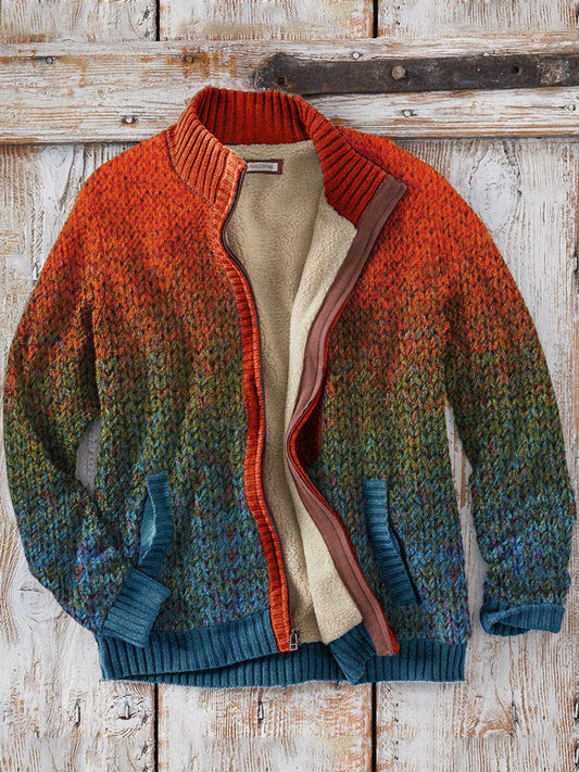 Men's Gradiant Art Crochet Cozy Knit Zip Cardigan artswardrobe
