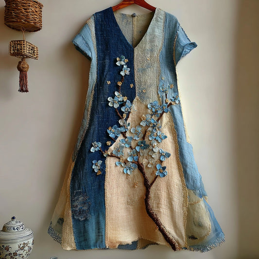Comstylish Women's Japanese Style Cherry Blossom Pattern V-neck Dress