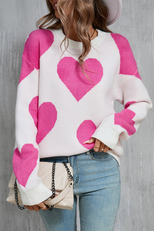 Margot® | Contrast heart sweater with dropped shoulders and long sleeves