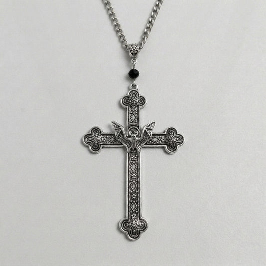 Gothic Bat Filigree Cross Pendant Necklace
