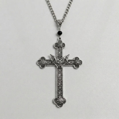 Gothic Bat Filigree Cross Pendant Necklace