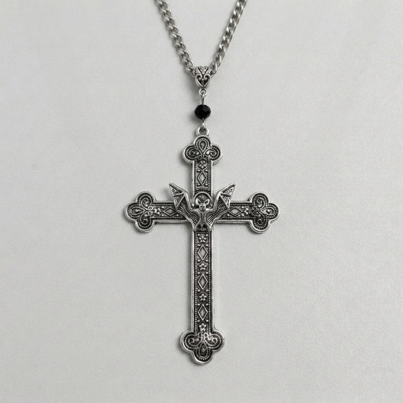 Gothic Bat Filigree Cross Pendant Necklace