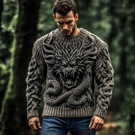 Men's Viking Dragon Celtic Jacquard Knitted Comfort Sweater elevenforest