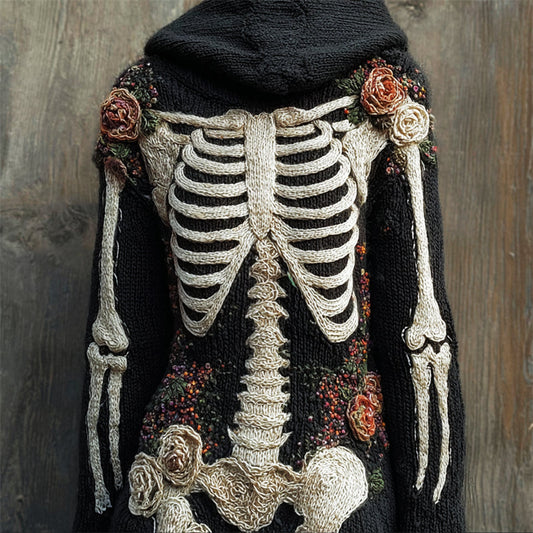 Vintage Skeleton Anatomy Floral Hooded Cozy Knit Sweater artswardrobe