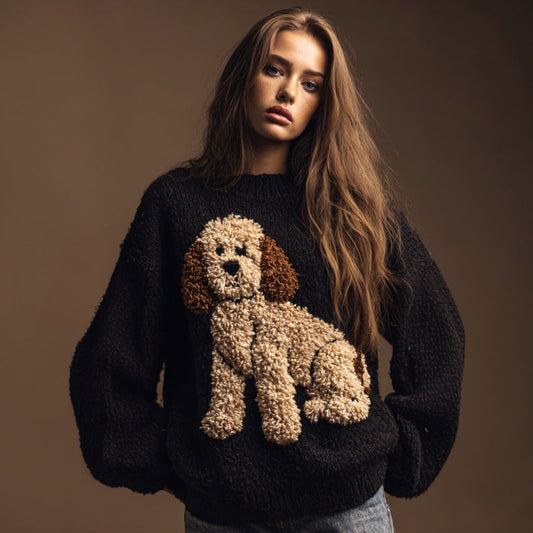Vintage Fuzzy Dog Crochet Cozy Knit Sweater elevenforest