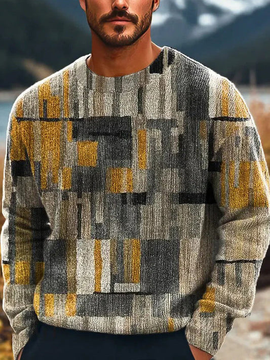 Men's Colorful Geometric Abstract Art Print Knitted Crew Neck Sweater elevenforest